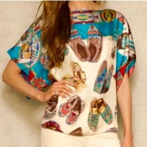 RALPH LAUREN Western Native American Indian Colorful Silk Top Sz Small Rare New!